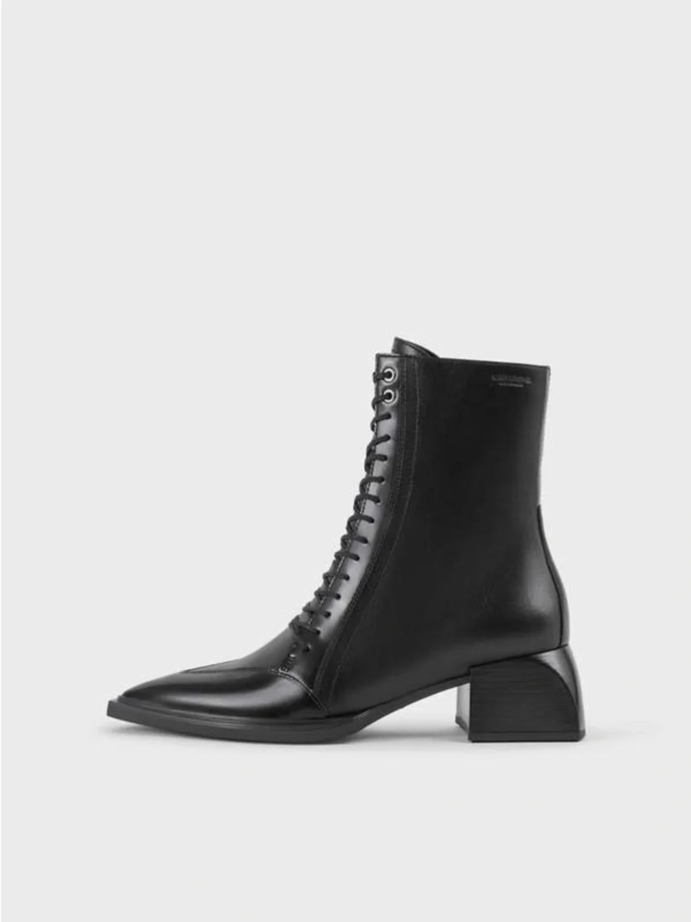 Vagabond Vivian Black Lace-Up Pointed Ankle Boots with Side Zip - Picture 4 of 8